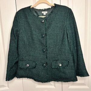 Joan Rivers Women’s‎ Green Fringe Trim Big Button Blazer Jacket Lined Size 14